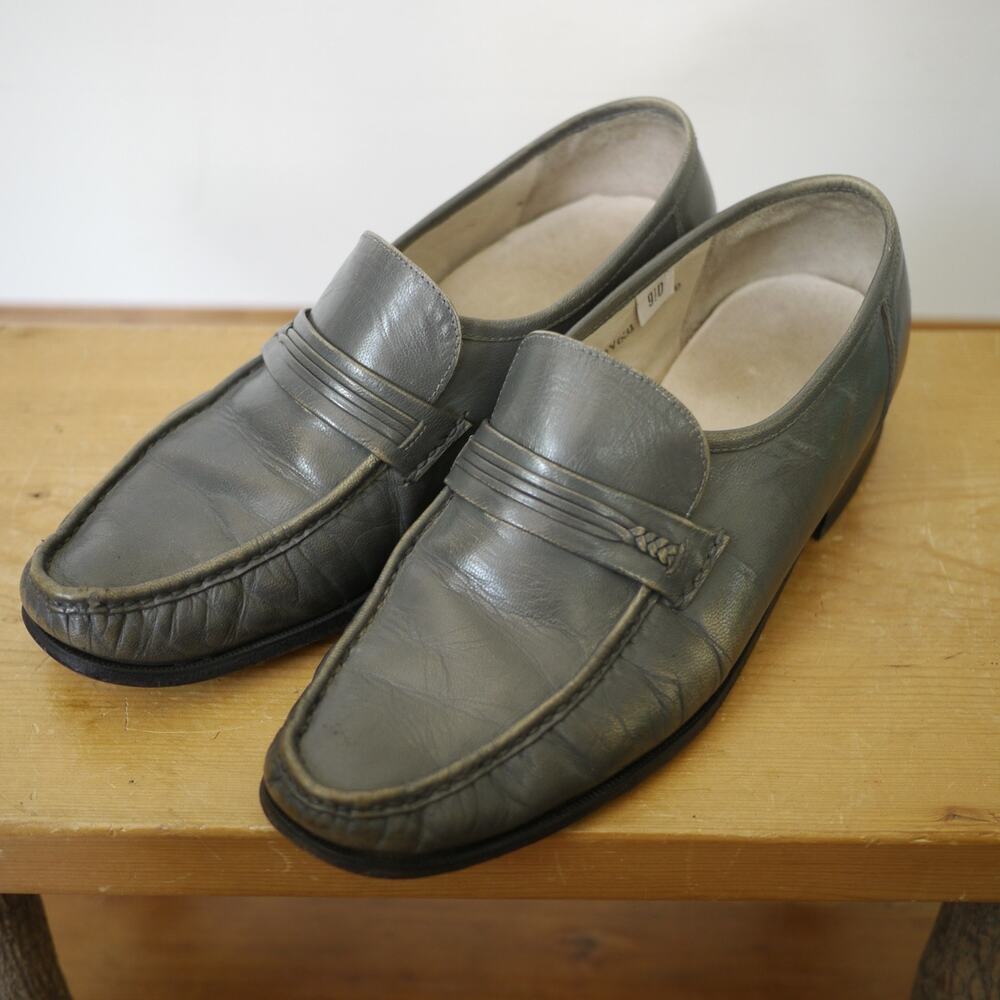 Vintage 70s Stuart McGuire Grandpa Gray Leather Moccasins Mod Loafers 9.5D 43